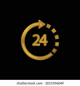 24 Hours Support gold plated metalic icon or logo vector