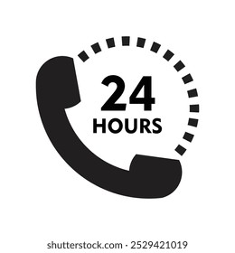 24 Hours Support icon. 24 hours Call or Twenty four hour vector illustration.