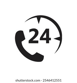 24 Hours Support icon. 24 hours Call or Twenty four hour vector illustration	
