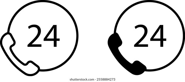 "24 Hours Support Icon with Clock and Headset Design"
