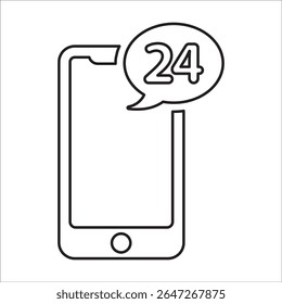 24 Hours Support Icon, Line Vector graphics