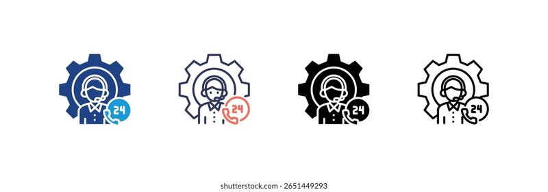 Conjunto de iconos de Asistencia de 24 horas colección de estilo múltiple