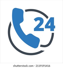 24 hours support icon. Vector and glyph