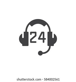 24 hours support icon vector, filled flat sign, solid pictogram isolated on white. Symbol, logo illustration