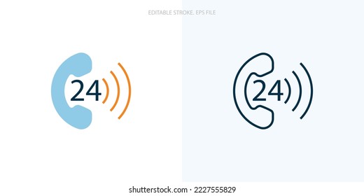 24 hours Support icon for your website, logo, app, UI, product print. 24 Support concept flat Silhouette vector illustration icon. Editable stroke icons set. EPS file	