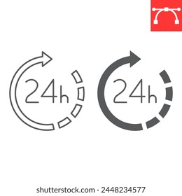 24 hours support line and glyph icon, e-commerce and marketing, anytime service vector icon, vector graphics, editable stroke outline sign, eps 10.