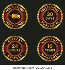 24 hours support money back guarantee and warranty badge set