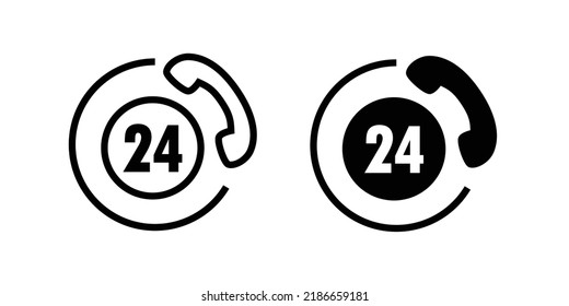 24 hours support outline icon, Call 24, hours service call center vector, sign, symbol, logo, illustration, editable stroke, flat design style isolated on white linear