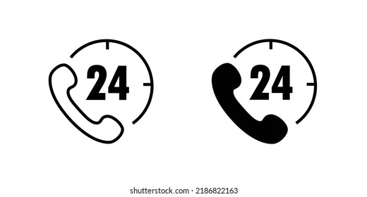 24 hours support outline icon, Call 24, hours service call center vector, sign, symbol, logo, illustration, editable stroke, flat design style isolated on white linear
