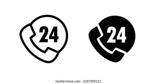 24-Stunden-Support-Symbol, Call 24, Stunden-Service-Call-Center-Vektorgrafik, Zeichen, Symbol, Logo, Illustration, bearbeitbarer Strich, flacher Design-Stil einzeln auf weiß linear