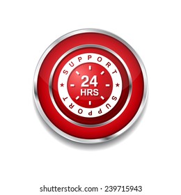24 Hours Support Red Vector Icon Button