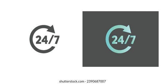 24 Stunden Support Service-Konzept Vektorsymbol einzeln auf weißem Hintergrund in zwei Farben Stil. 24 7 Icon Design, Vektor eps10.
