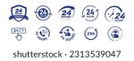 24 hours support a variety of symbols, icons, badges, labels, and stickers for Customer Service, Support, and Call Center Concept Isolated on a White Background.