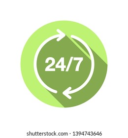 24 hours sync icon isolated on white background. 24/7 assistance vector illustration. Refresh, loading arrows icon. Renovation symbol. Synchronization