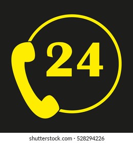24 hours, telephone, vector icon, eps10