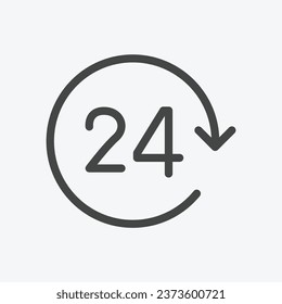 24 hours thin line icon in vector format