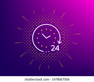 24 hours time line icon. Halftone pattern. Clock sign. Watch symbol. Gradient background. 24 hours line icon. Yellow halftone pattern. Vector