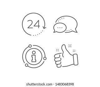 24 hours time line icon. Chat bubble, info sign elements. Clock sign. Watch symbol. Linear 24 hours outline icon. Information bubble. Vector
