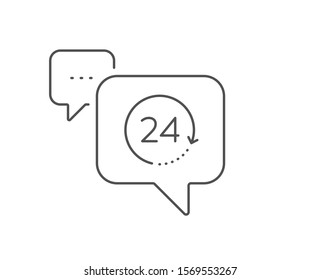 24 hours time line icon. Chat bubble design. Clock sign. Watch symbol. Outline concept. Thin line 24 hours icon. Vector