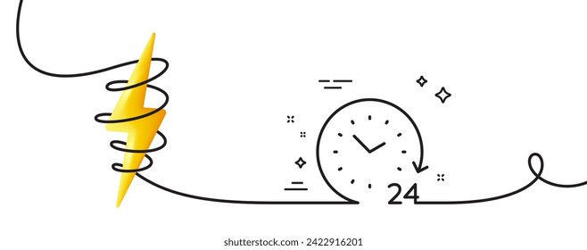 24 hours time line icon. Continuous one line with curl. Clock sign. Watch symbol. 24 hours single outline ribbon. Loop curve with energy. Vector