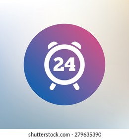 24 hours time sign icon. Clock alarm symbol. Customer support service. Icon on blurred background. Vector