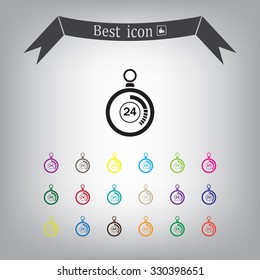 24 hours Timer sign icon. Stopwatch symbol. 