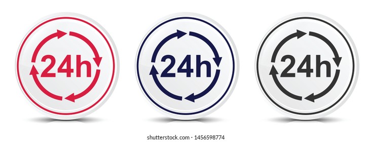 24 hours update icon crystal flat round button set illustration design isolated on white background