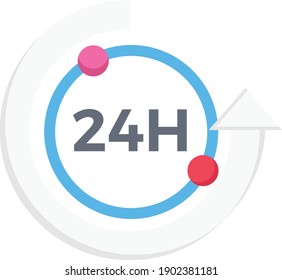 24 hours vector flat colour icon