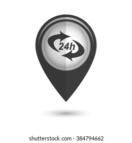 24 hours - vector icon;  black map pointer