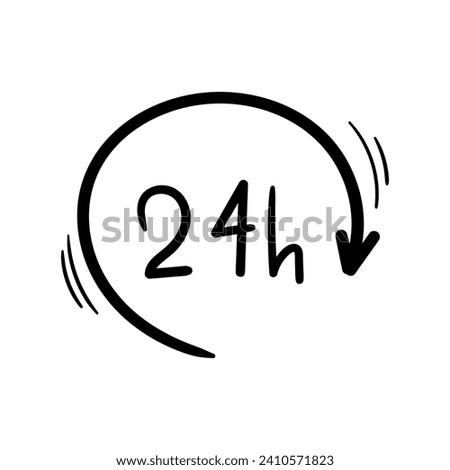 24 hours vector icon in doodle style. Symbol in simple design. Cartoon object hand drawn isolated on white background.