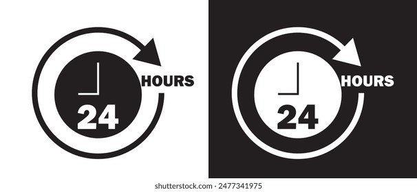 24 hours vector icon. 24 hours icon flat style on a white and black background. vector illustration.
