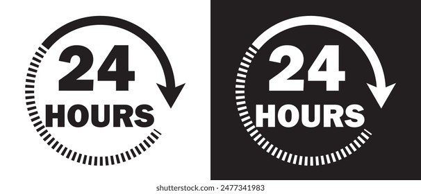 Icono de Vector de 24 horas. 24 horas icono estilo plano sobre un fondo blanco y negro. Ilustración vectorial.
