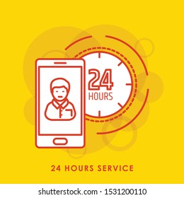 
24 hours vector icon. Full rotation with yellow background