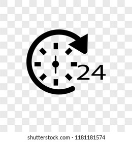 24 hours vector icon isolated on transparent background, 24 hours logo concept