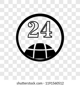 24 hours vector icon isolated on transparent background, 24 hours transparency logo concept