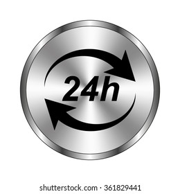 24 hours - vector icon;  metal button