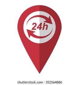 24 hours - vector icon; red map  pointer