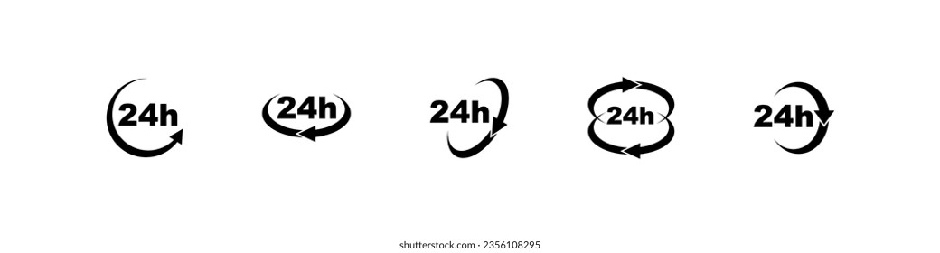 24 hours vector icon set. Full day customer service icons.