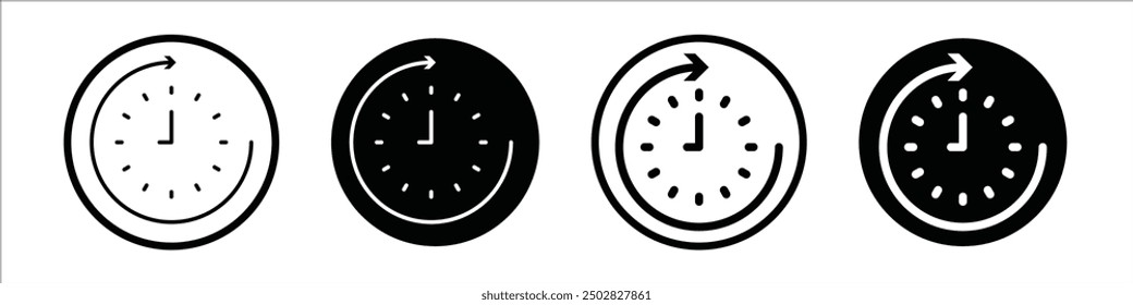 24 hours vector icon set black filled and outlined style.