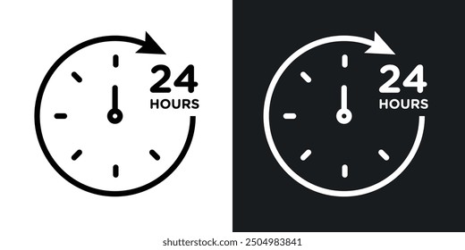 24 hours vector icon set black and white filled and outlined style.