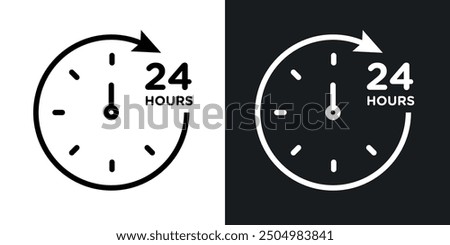 24 hours vector icon set black and white filled and outlined style.