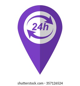 24 hours - vector icon;  violet map pointer