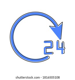 24 hours vector icon.Open and work 24 hours a day cartoon style on white isolated background.