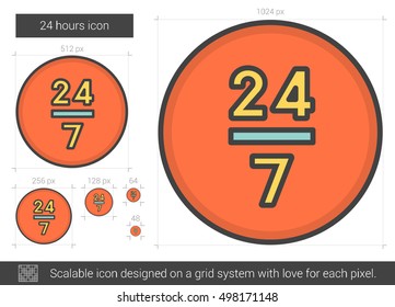 24 hours vector line icon isolated on white background. 24 hours line icon for infographic, website or app. Scalable icon designed on a grid system.