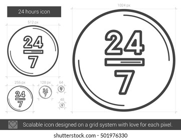 24 hours vector line icon isolated on white background. 24 hours line icon for infographic, website or app. Scalable icon designed on a grid system.