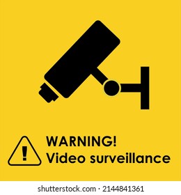 24 hours video surveillance. Vector video surveillance sign with the inscription. Empty outline, flat style.