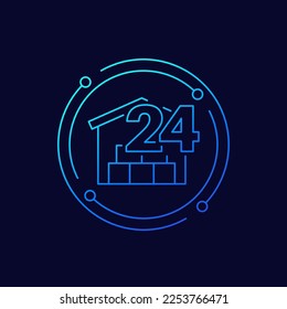 24 hours warehouse or storage icon, linear design