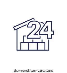 24 hours warehouse, storage line icon