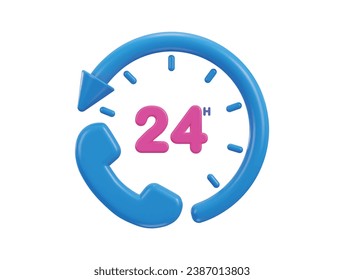 24 hours watch with customer support service 3d vector icon