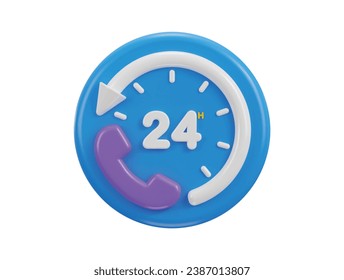 24 hours watch with customer support service 3d vector icon